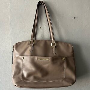 Steven Madden Tan Nude Faux Leather Tote Laptop Bag